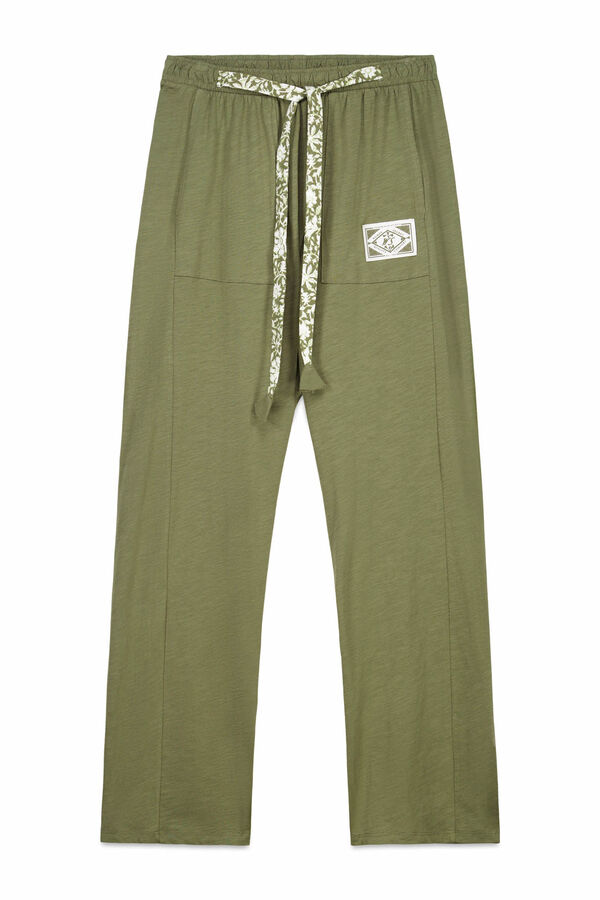 Women'secret Pantal&oacute;n largo de algod&oacute;n verde kaki