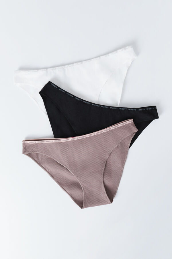 HI&BYE Pack de 3 panties clásica en color blanco, negro y marrón. estampado