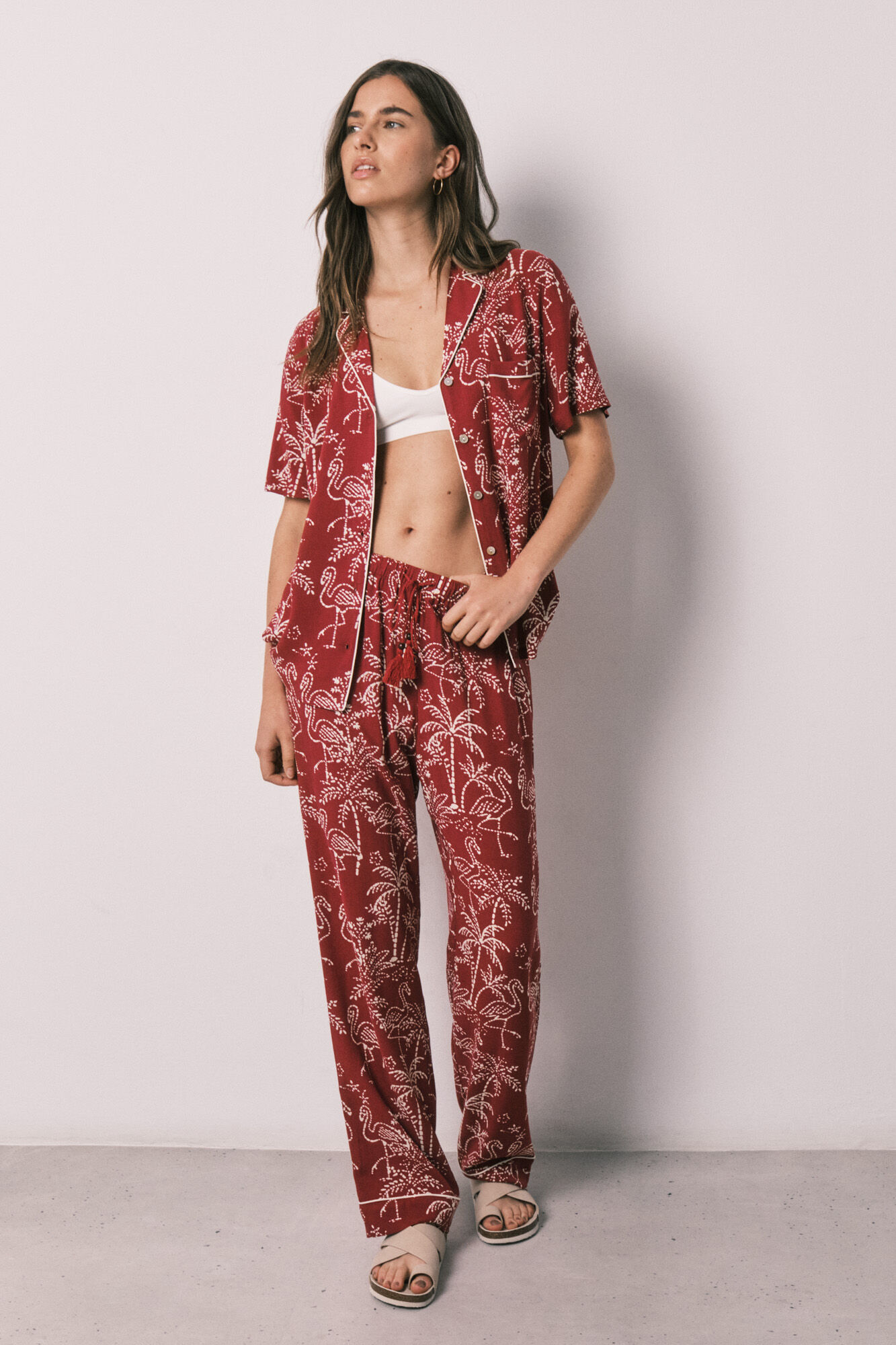 Women'secret Pijama larga camisera estampada de palmeras