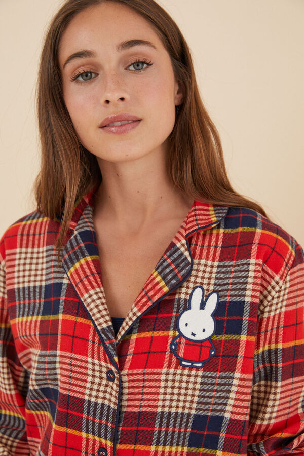 Womensecret Camisón camisero 100% algodón cuadros Miffy estampado