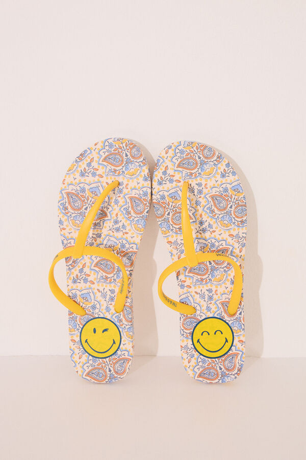Womensecret Chanclas Smiley con tirantes amarillas azul