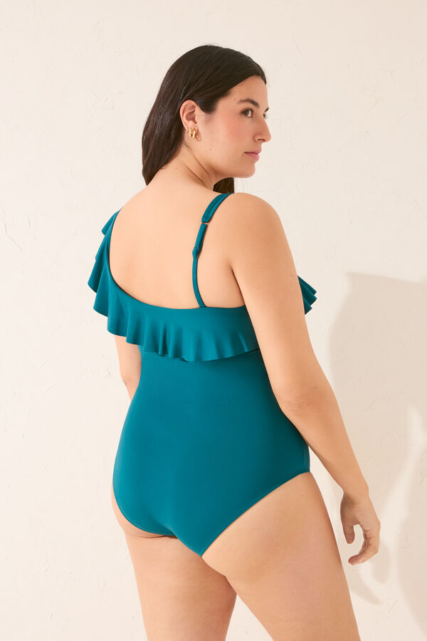 Womensecret Traje de baño moldeador asimétrico volante verde