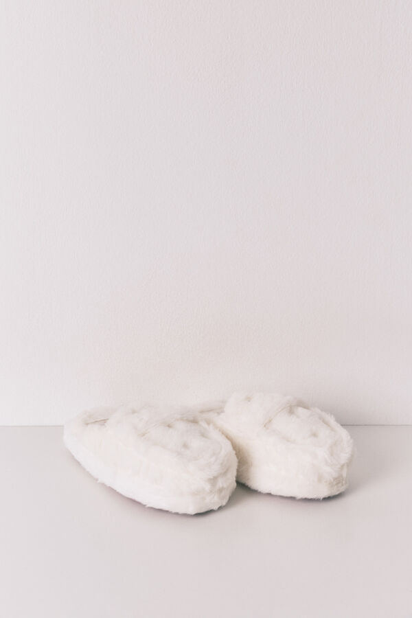Women'secret Pantuflas para casa mocasín con pelo marfil