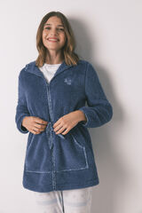 Women'secret Bata midi con capucha de forro polar de l&uacute;rex azul azul