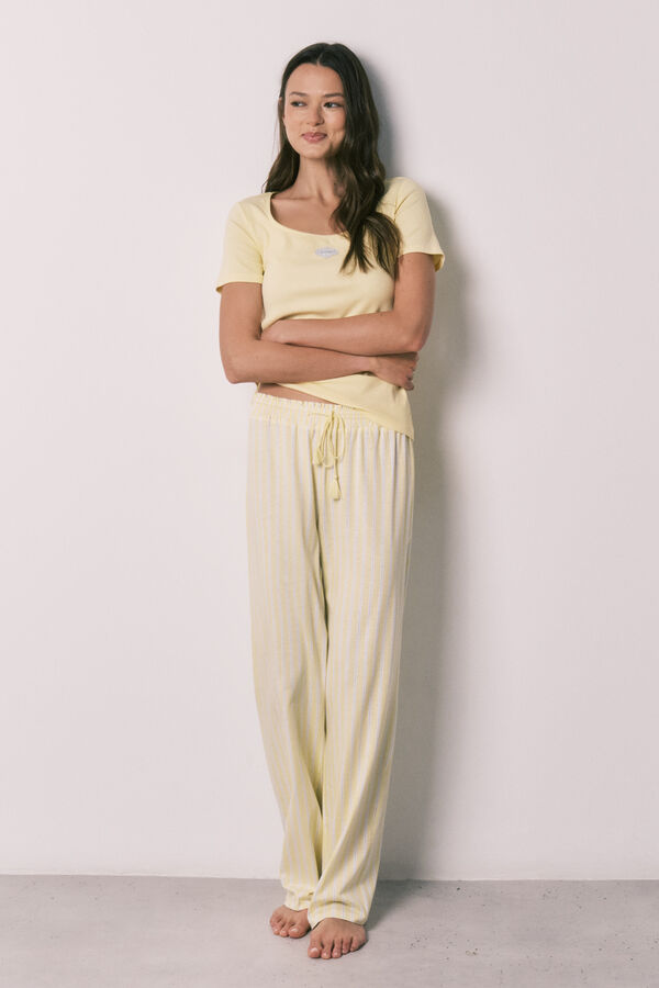 Women'secret Pijama larga de algod&oacute;n de manga corta amarilla amarillo