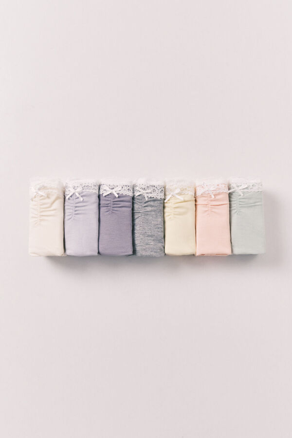 Women'secret Pack de 7 panties anchas de algod&oacute;n lisas con encaje blanco