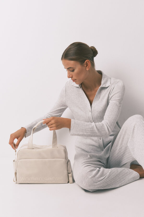 Women'secret Pijama larga algodón canalé gris gris