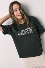 Women'secret Playera de manga corta de algod&oacute;n negro lavado negro