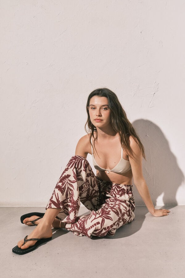 Women'secret Pantal&oacute;n largo estampado granate p&uacute;rpura
