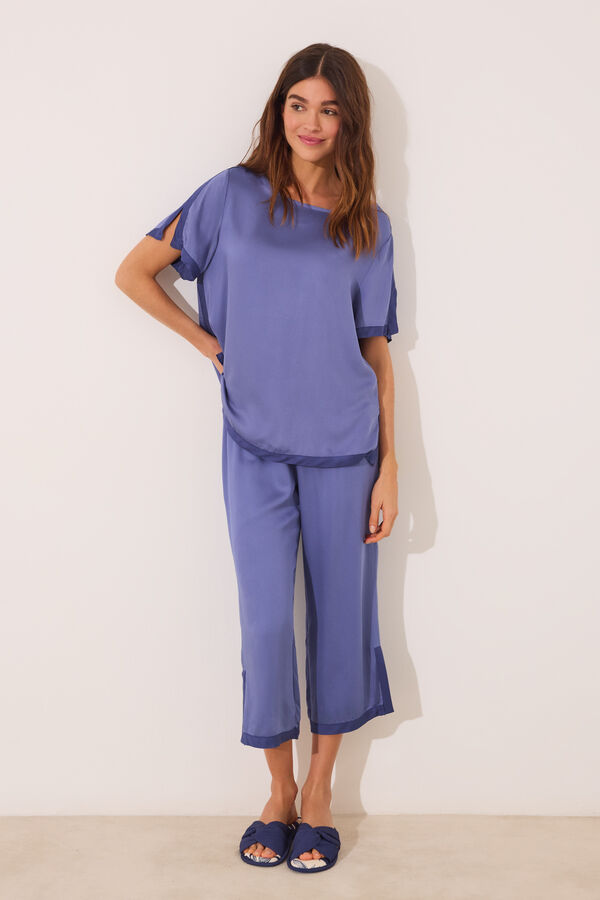 Womensecret Pijama de satén azul liso azul