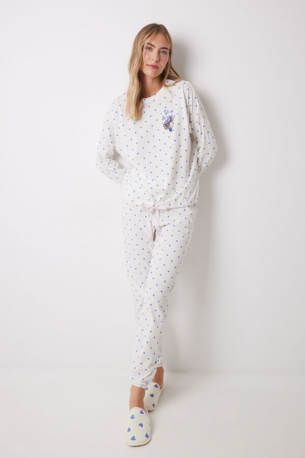 Womensecret Pijama larga 100% algodón corazones blanco