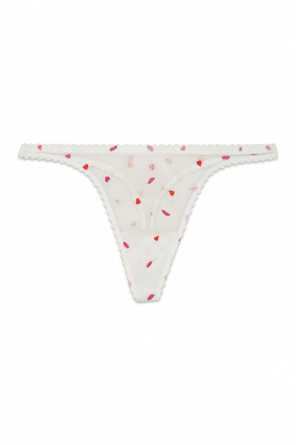 Women'secret Tanga bordada de tul blanca marfil