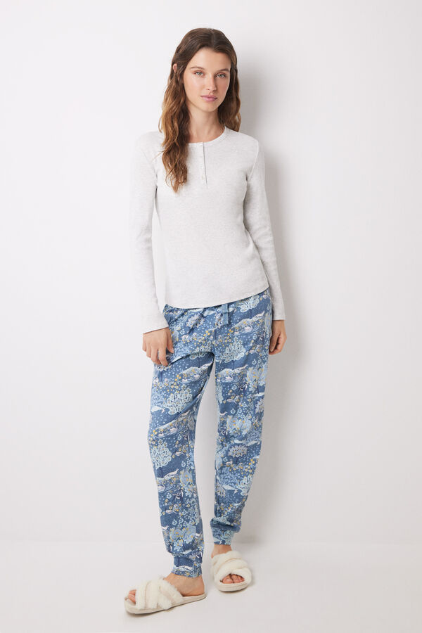 Womensecret Pijama larga algodón gris paisaje gris