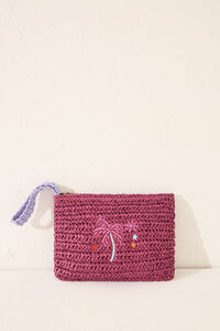 Womensecret Pequeño neceser de rafia con estampado morado morado/lila