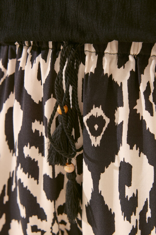 Womensecret Pantalón de viscosa con estampado ikat negro