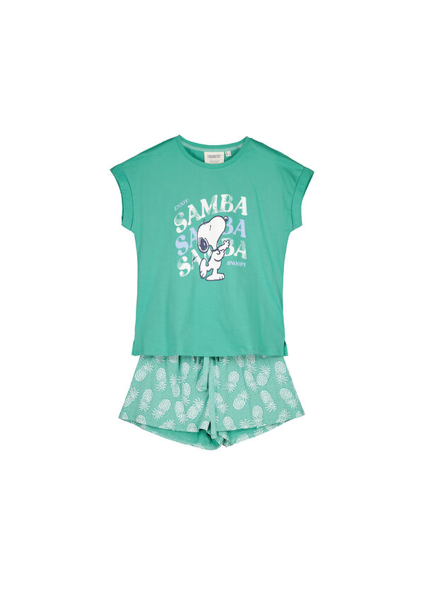 Womensecret Pijama corta 100% algodón Snoopy verde verde