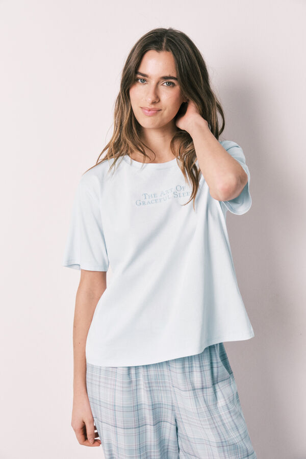 Women'secret Pijama a cuadros de 100% algod&oacute;n azul azul