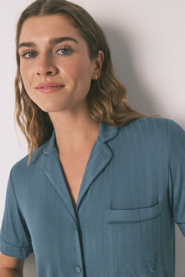 Womensecret Pijama camisera Capri de viscosa verde verde