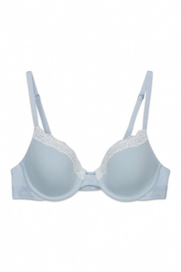 Women'secret Brasier cl&aacute;sico acanalado de algod&oacute;n azul BEAUTIFUL azul