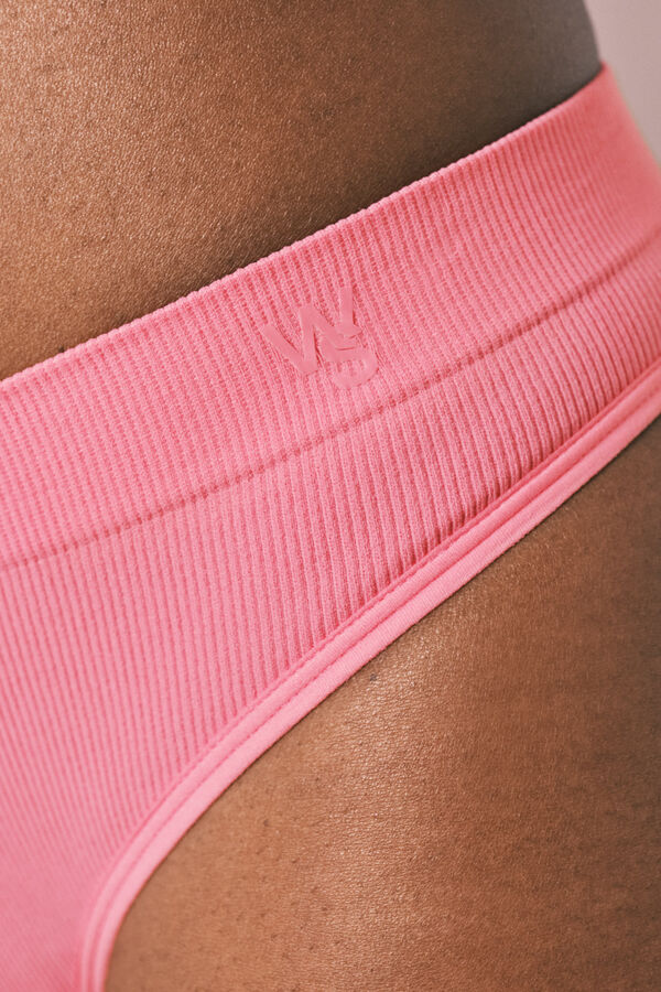 Women'secret Tanga ancha acanalada sin costuras coral coral