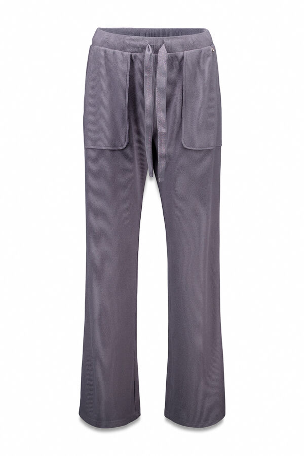 Women'secret Pantal&oacute;n largo de forro polar gris con textura suave gris