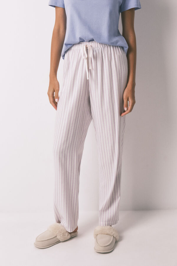 Women'secret Pantalón largo de franela con estampado de rayas multicolor estampado