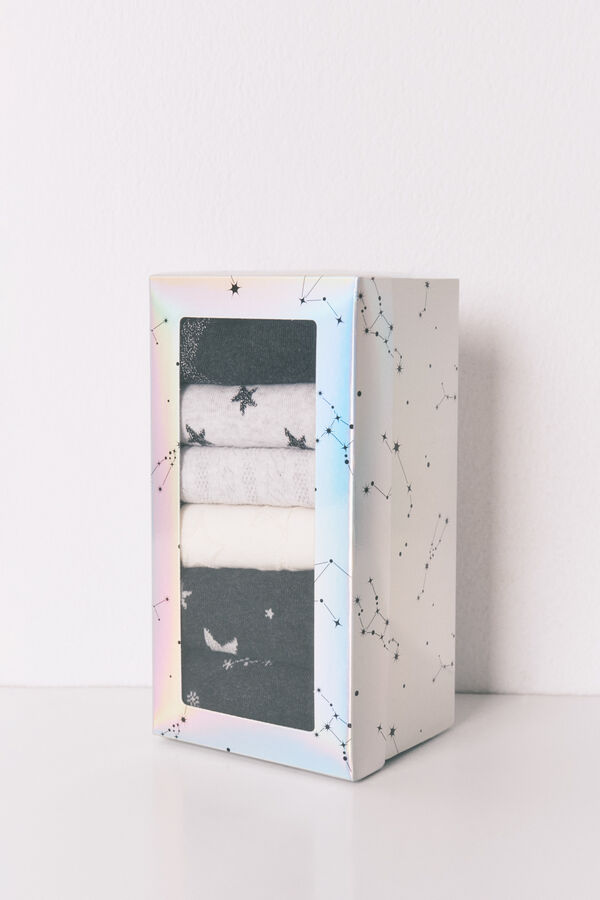 Women'secret Pack de 6 calcetines largos de algodón con estrellas   gris