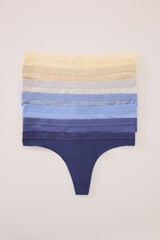 Womensecret Pack de 7 tangas de algodón azul blanco