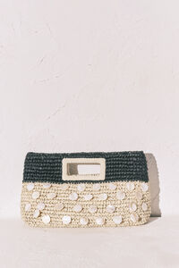 Women'secret Bolsa mediana de rafia natural y negro