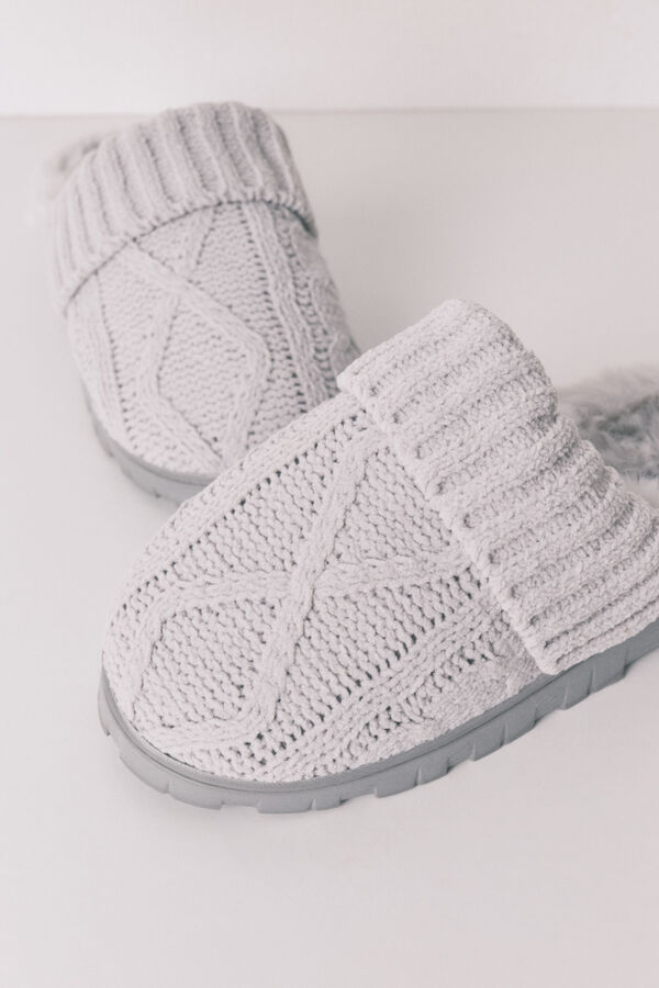 Women'secret Pantuflas para casa de tejido de tricot gris gris
