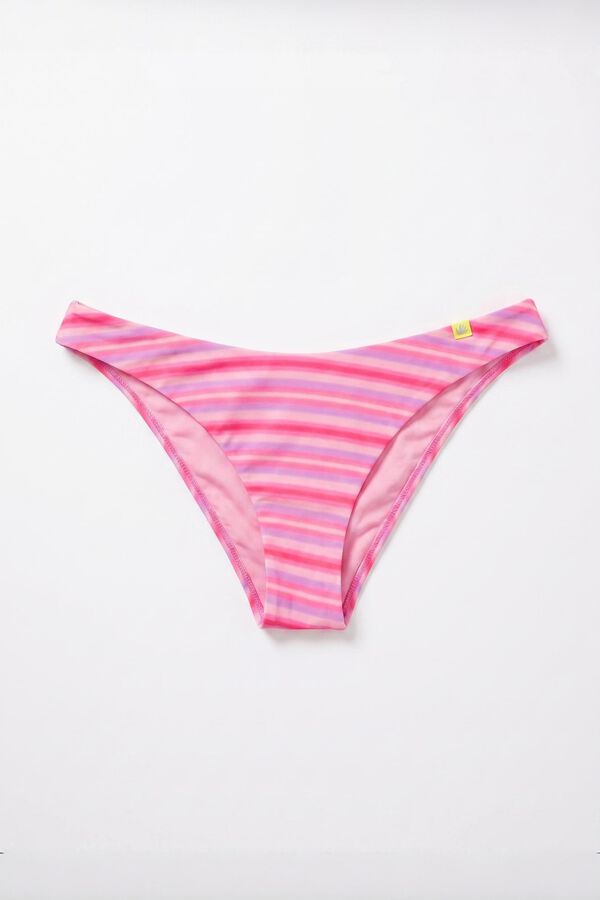 HI&BYE Panty de bikini brasile&ntilde;o estampado de rayas rosa rosa