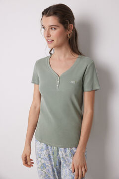 Womensecret Pijama 100% algodón canalé verde flores kaki