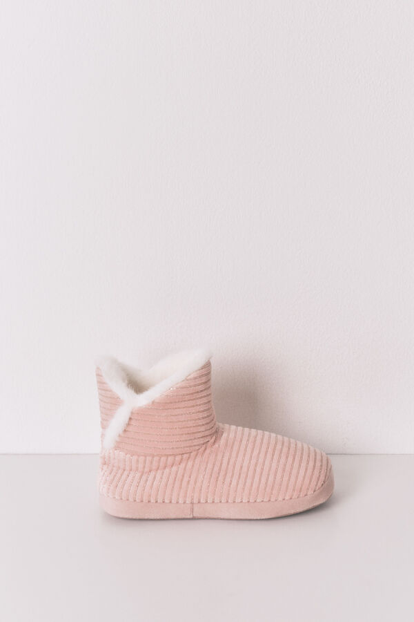 Women'secret Pantuflas para casa bota acanaladas de lurex rosa rosa