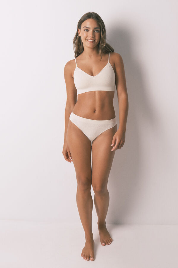 Women'secret Top sin costuras NATURAL estampado animal beige café