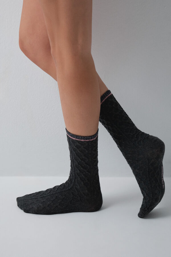 Women'secret Calcetines largos de lurex gris gris