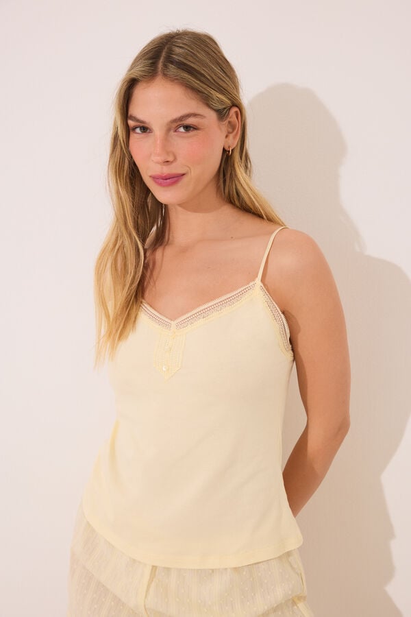 Womensecret Pijama de tirantes de algodón amarillo amarillo