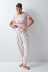 Women'secret Pijama larga de manga corta de algod&oacute;n con estampado floral rosa rosa