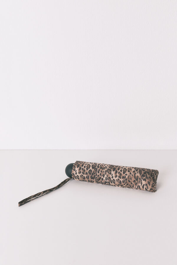 Women'secret Paraguas plegable con estampado animal café