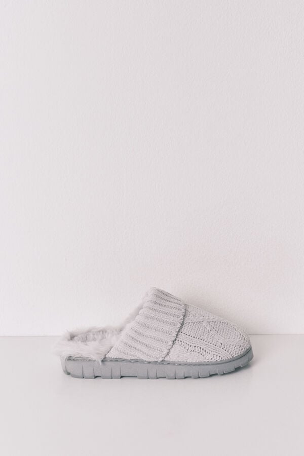 Women'secret Pantuflas para casa de tejido de tricot gris gris