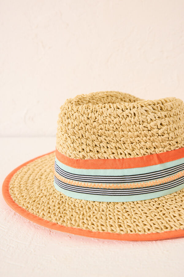Womensecret Pequeño sombrero de rafia multicolor café