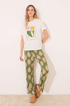 Womensecret Pantalón largo de estar por casa con flores de viscosa estampado