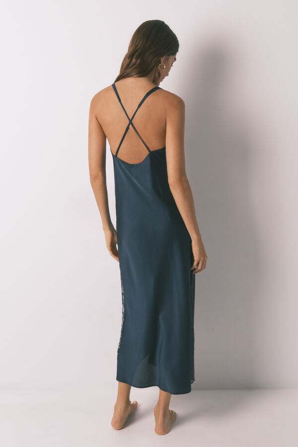 Women'secret Camisón largo satén azul azul