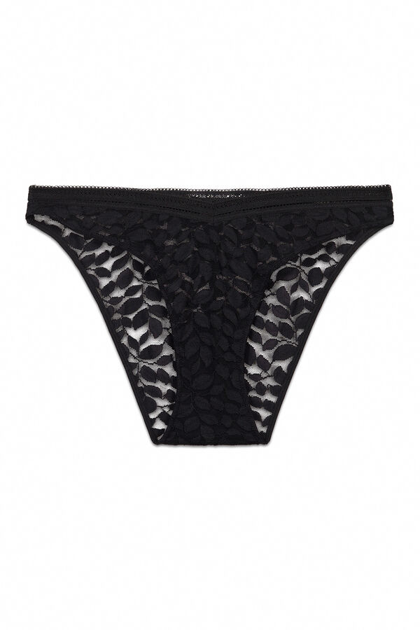 Women'secret Panty cl&aacute;sica de cintura en V de encaje negra negro