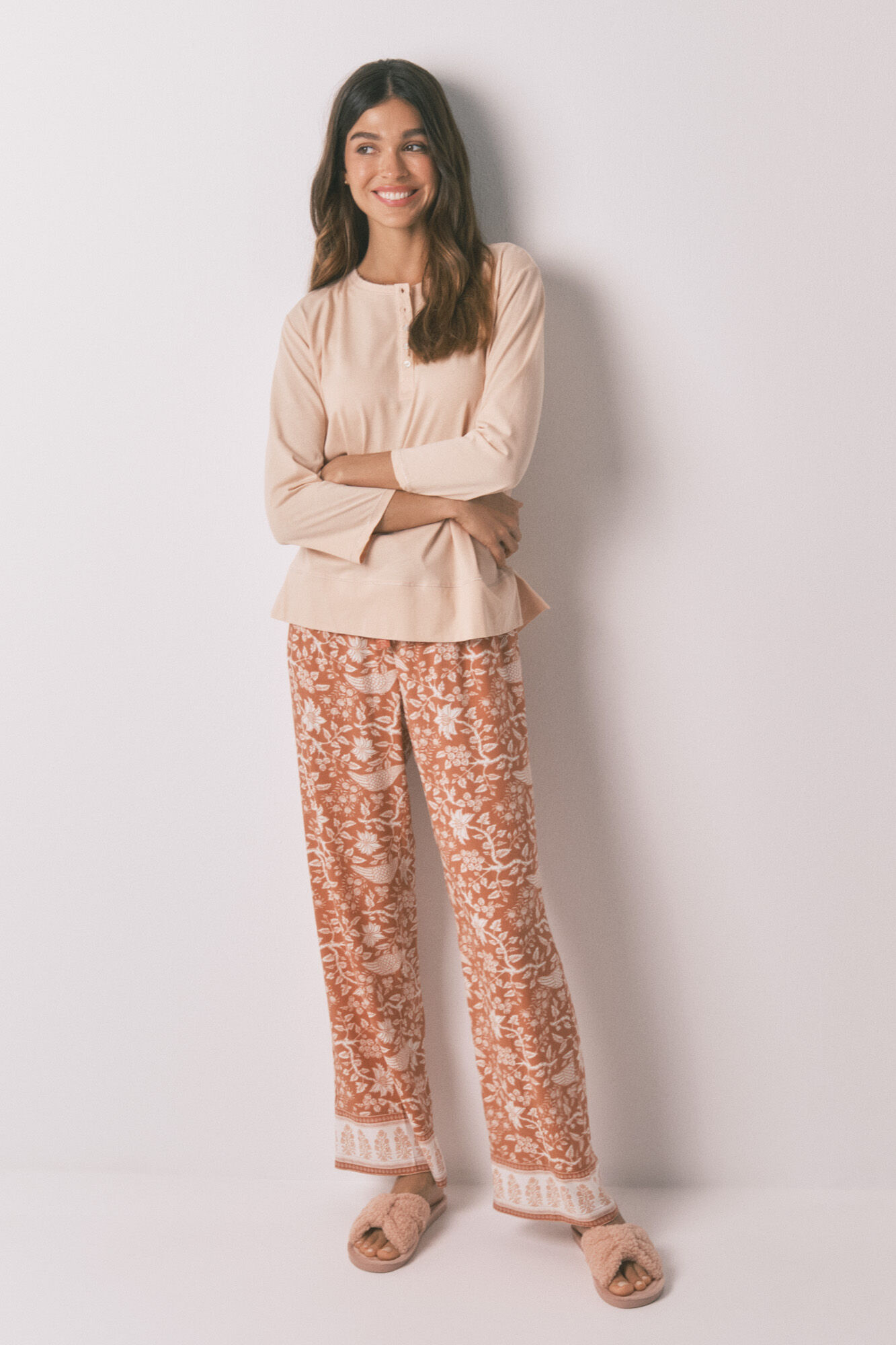 Women'secret Playera naranja de manga &frac34; 100% algod&oacute;n 