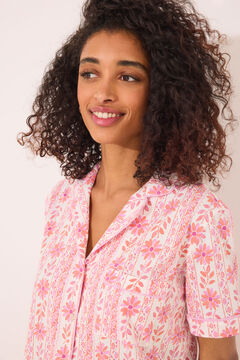 Womensecret Pijama camisera capri 100% algodón flores rosa