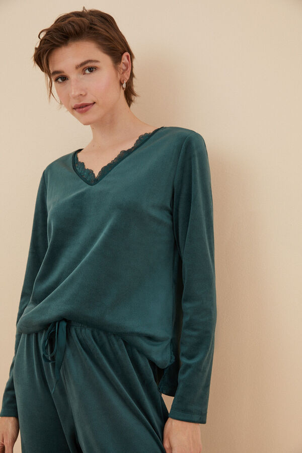 Womensecret Pijama terciopelo elástico verde verde