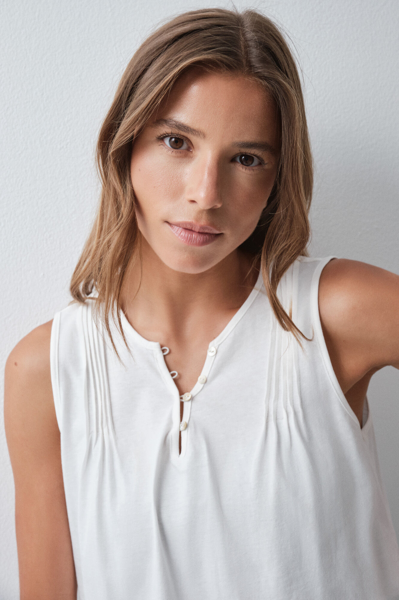 Women'secret Playera sin mangas de algod&oacute;n blanco