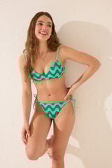 Womensecret Tanga de bikini con tirantes y estampado de ondas verdes estampado
