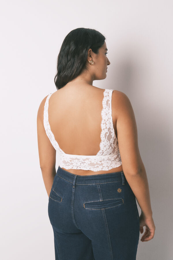 Women'secret Brasier bralette con encaje cuello halter beige café