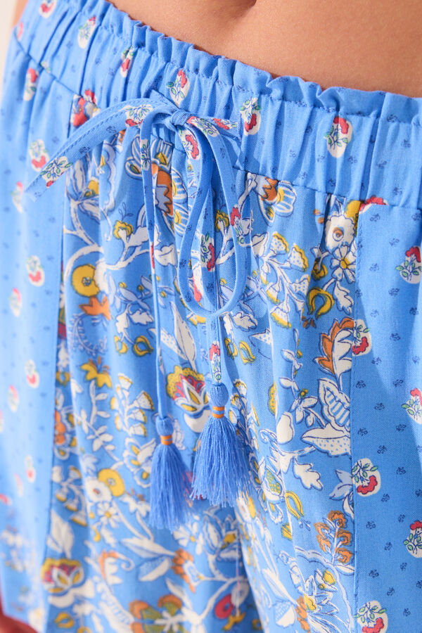 Womensecret Pantalón de viscosa patchwork azul estampado